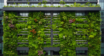 Lush green vertical garden on a building facade