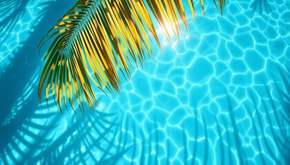 Azure pool water, sunlit palm leaf shadow, abstract summer backdrop, sunlight,  resort