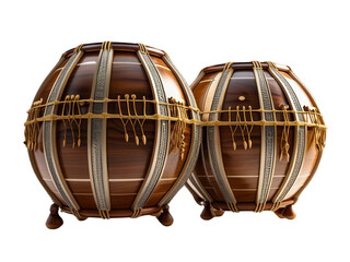 Timeless Resonance: Intricate craftsmanship in a captivating shot of traditional musical percussion instruments isolated on transparent background, cut out, png