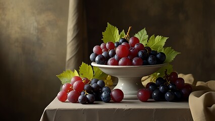 Fresh, ripe berries in a bowl and basket, along with other juicy fruits like apples and grapes, depict a vibrant and healthy organic food assortment