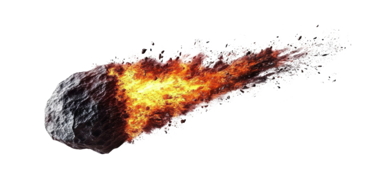 Burning Meteorite Rock Explosion, Isolated on Transparent Background, space, fire, asteroid, meteor, impact, cosmic