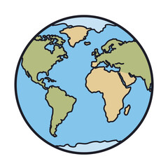 Obraz premium Illustrated world globe showing continents and oceans in color 