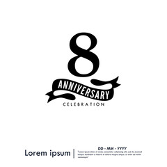 8th years anniversary celebration emblem. congratulations anniversary logo isolated with ribbon on white background. vector illustration template design for web, flyers, poster, greeting card