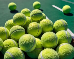 Easter eggs on green grass with fresh organic brussels sprouts and a yellow tennis ball isolated on a white background