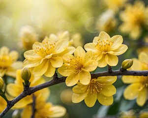 Blooming apple and cherry trees in spring burst with white and yellow blossoms, showcasing nature's floral beauty