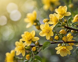 Bright yellow blossoms with green leaves in a vibrant garden, capturing the essence of nature's beauty in bloom
