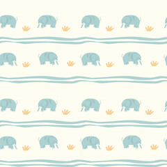 Colorful safari animal pattern showcases adorable elephants in soft tones, perfect for children's textiles. This charming design adds a playful touch to nurseries or playrooms, inspiring imagination.