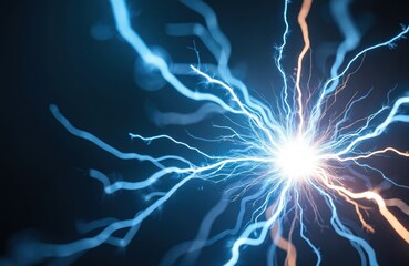 Obraz premium Extreme close-up static electricity spark. Fine energy flow details, crisp white, electric blue colors. Conceptual abstract tech science image for design, education, research.