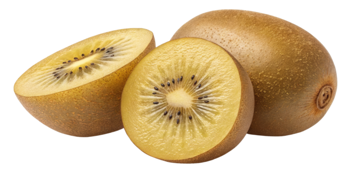 Golden Kiwi Fruit Halves and Whole, Isolated on Transparent Background, Gold Kiwi, Exotic Fruit, Healthy Food, Golden Kiwi, Tropical Fruit, Fruit