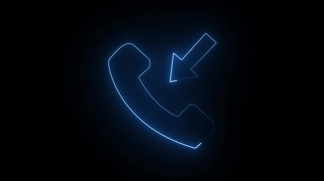 blue Neon mobil call forwarding icon glowing black background animation.