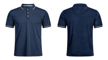 A navy blue polo shirt presented in a ghost model style, white t shirt