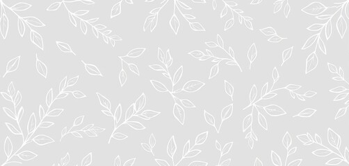 Elegant light grey line art foliage wedding seamless vector background pattern,  foliage,  art