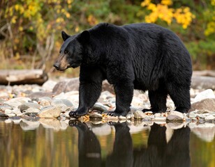 Fototapeta premium Black Bear Walking Along Riverbank