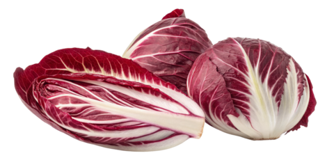 Radicchio Composition Three Heads Isolated on Transparent Background, Vegetable, Food Photography, Radicchio, Healthy Food, Red Leaf Lettuce