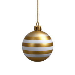 Gold and white striped christmas ornament isolated on transparent background