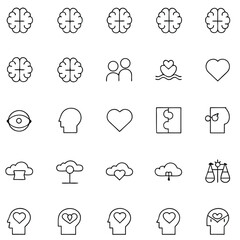Collection of Line Art Icons Representing Mental Health and Emotional Wellbeing