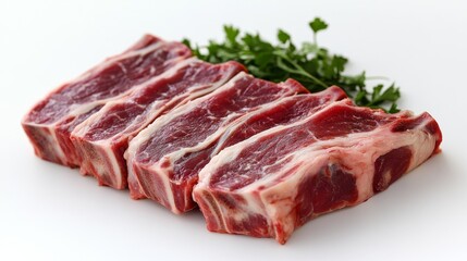 Fototapeta premium Fresh Beef Short Ribs, Raw Meat Cuts, Parsley Garnish beef short ribs, meat cuts