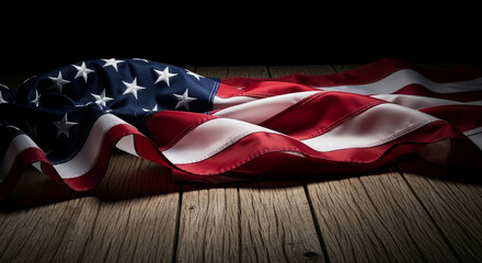 American Flag on Wooden Surface United States Symbol Day