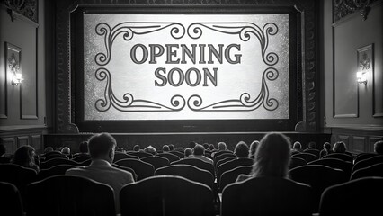 Opening soon cinema movie theater audience film black and white vintage retro auditorium showtime