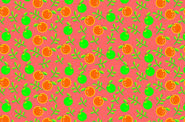 Seamless pattern of cute orange and green oranges pattern featuring green leaves. Perfect for background, fabric, textile, packaging and other commercial needs.