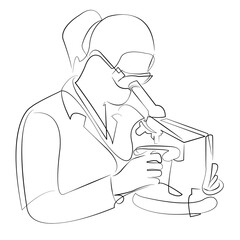 One continuous line drawing on white isolated background. Minimalism linear illustration. laboratory, microscope, research, doctor, science, scientist, analysis, chemistry, discovery