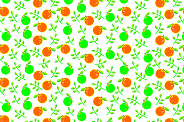 Seamless pattern of cute orange and green oranges pattern featuring green leaves. Perfect for background, fabric, textile, packaging and other commercial needs.