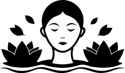 Face Floating In Water With Lotus Flowers Silhouette