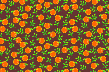 Seamless pattern of cute orange  featuring green leaves. Perfect for background, fabric, textile, packaging and other commercial needs.