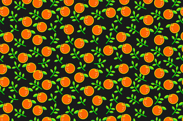 Seamless pattern of cute orange featuring green leaves. Perfect for background, fabric, textile, packaging and other commercial needs.