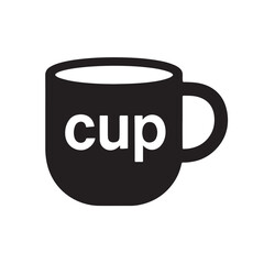Minimal black cup icon featuring bold white text on a white background ideal for web, print, branding, logos, and modern design use with a clean and stylish look