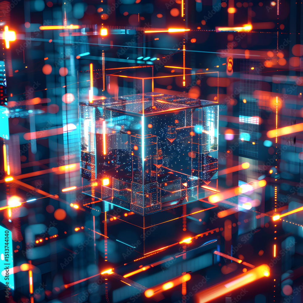 Fototapete Exploring futuristic digital landscapes in 3d visualizations abstract art high-tech environment