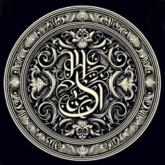 Antique coin design with intricate Arabic calligraphy patterns  