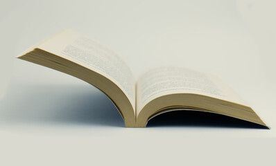 Open book displayed on a neutral background for reading