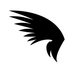 Silhouette solid bird like wing profile icon on transparent background for web and graphic design