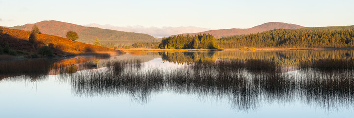Dawn at Stroan Loch in autumn, Galloway Forest, Dumfries & Galloway, Scotland