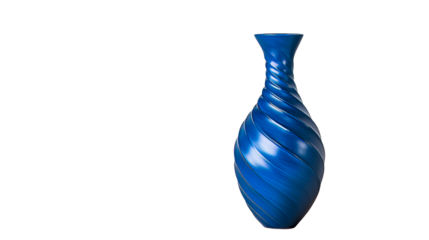 Blue decorative vase with spiral design, isolated, cut out transparent