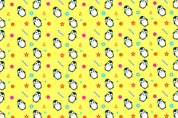 Seamlesss pattern of cute penguin background. Perfect for background, backdrop, wallpaper, textile, fabric and other commercial needs. Isolated concept.