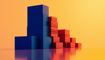 Abstract image of stacked blocks forming a financial chart uphill,  summit, business
