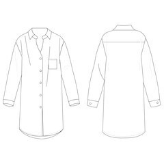 flat sketch set of women's shirt vector illustration, long sleeve formal wear shirt blouse flat technical drawing, isolated on white background
