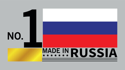 Fototapeta premium made in russia label design with number one badge and national flag icon on gray background 