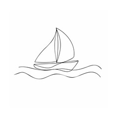 Elegant single line drawing depicting a sailboat on the water for modern design projects