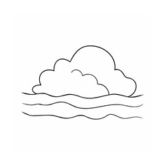Simple line art illustration of cloud and waves representing weather and nature elements