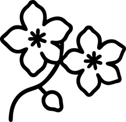 cherry blossom flower vector outline icon on white or transparent background	