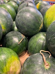 Dark Green Watermelons Stacked at Fruit Market