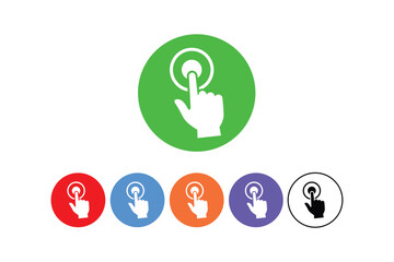 Touch and click icon set depicting fingertip pressing button for user interface action