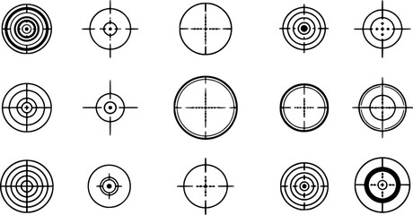 Target and aim icon set, crosshair, bullseye vector, precision, accuracy, and focus icon for aiming, archery, shooting, or navigation
