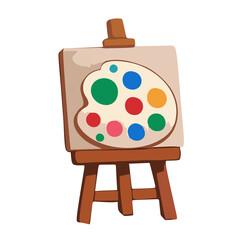 Cartoon Style Palette with Easel Illustration of Colorful Paint Icon