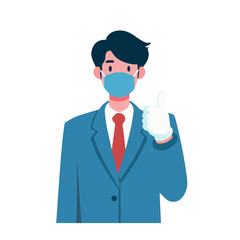 Minimalist Style Man with Face Mask Showing Thumbs Up Illustration