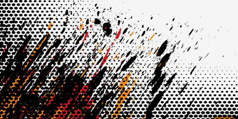 Sublimation jersey design vector grunge brush splash background, techno sporty elements wallpaper, black white yellow pink color combination, sportswear shirt