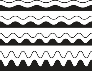 Seamless Wave and Zigzag Pattern Set on White Background.